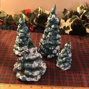 Holiday Snow-Covered Green Tree Set